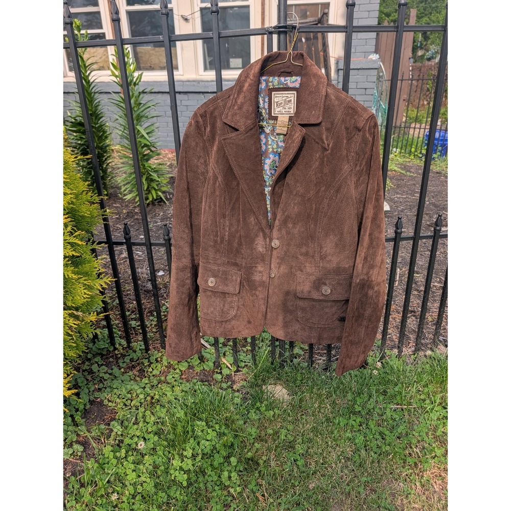 Ruff Hewn Genuine Leather Jacket Size Large Paisley Lining Brown Moto Coat L